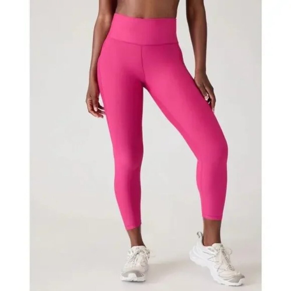 Athleta Interval Stash High Rise 7/8 Pink Leggings Pockets, Size S
